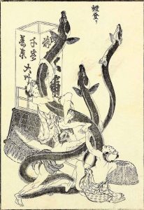 鰻登り(葛飾北斎画)